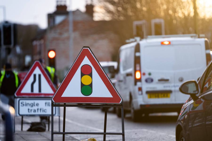 Temporary traffic management signage on a single file road